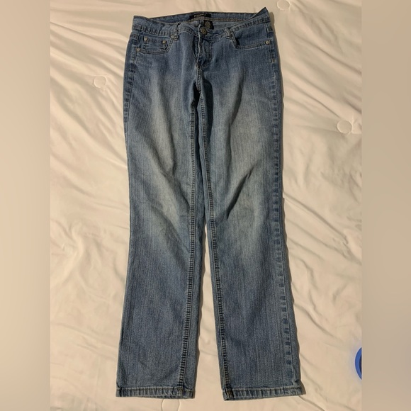 ROZ & ALI WOMEN'S JEANS BLUE SIZE 8 AVERAGE DENIM CASUAL PANTS STRETCH STRAIGHT - Picture 1 of 13